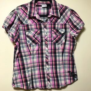 Harley Davidson Xlg pink plaid top